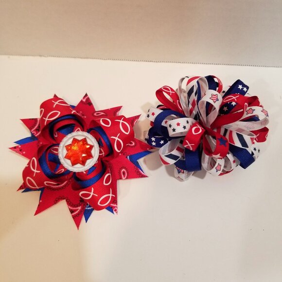 Girls' Custom Hairbows, Lot of 8, Patriotic, EUC - Picture 12 of 15